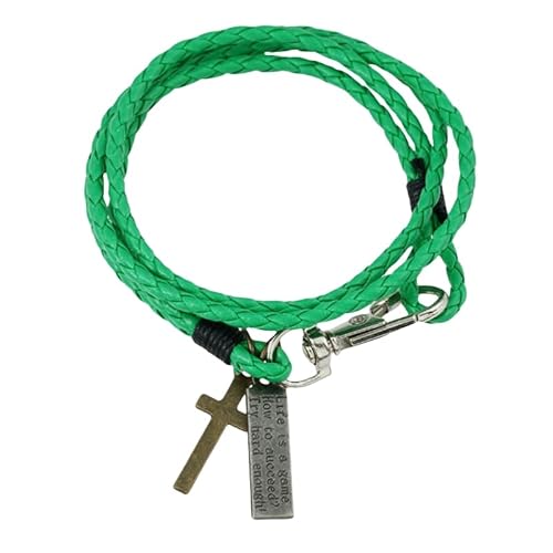 HUIANGLIYG Kreuz Lederarmband für Männer und Frauen, 3 Mm, Doppelt Gewickelt, Handgefertigt, Geflochten, Dünnes Armband, Religiöser Glaube, Armreif für Ihn, Schmuck, Geschenke mit Box, Grün, von HUIANGLIYG