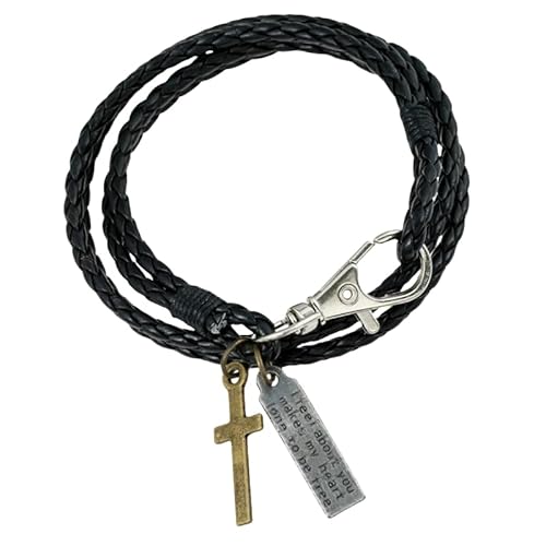 HUIANGLIYG Kreuz Lederarmband für Männer und Frauen, 3 Mm, Doppelt Gewickelt, Handgefertigt, Geflochten, Dünnes Armband, Religiöser Glaube, Armreif für Ihn, Schmuck, Geschenke mit Box, Schwarz, von HUIANGLIYG