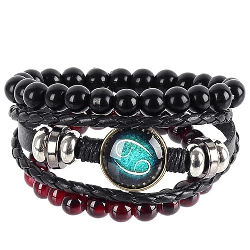 HUIANGLIYG Lederarmbänder mit 12 Sternbildern, Verstellbar, mit Perlen Besetztes Geflochtenes Rindslederarmband, Dreiteiliges Mehrlagiges, Gedrehtes, Gewebtes Armband, Gothic Schmuckgeschenk Zum Ge von HUIANGLIYG