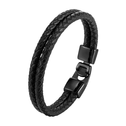 HUIANGLIYG Lederarmband Herren,Schwarzes Geflochtenes Herrenarmband Aus Echtem Lederband, Schlichtes, Zweireihiges, Gedrehtes, Gewebtes Manschettenarmband mit Zubehör, Lässiges Armband für Freund HUIANGLIYG Lederarmband Herren,Schwarzes Geflochtenes Herrenarmband Aus Echtem Lederband, Schlichtes, Zweireihiges, Gedrehtes, Gewebtes Manschettenarmband mit Zubehör, Lässiges Armband für Freund von HUIANGLIYG