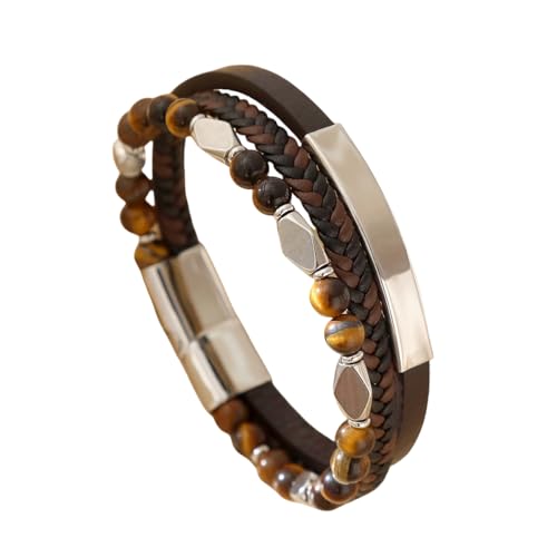HUIANGLIYG Lederarmband für Herren, Mehrlagig, Handgefertigt, Gedreht, Gewebt, mit Naturstein, Unisex, Magnetverschluss, Perlenarmreif, Geschenke für Jungen und Ihn, Accessoires, Tigerauge, 19 Cm HUIANGLIYG Lederarmband für Herren, Mehrlagig, Handgefertigt, Gedreht, Gewebt, mit Naturstein, Unisex, Magnetverschluss, Perlenarmreif, Geschenke für Jungen und Ihn, Accessoires, Tigerauge, 19 Cm von HUIANGLIYG