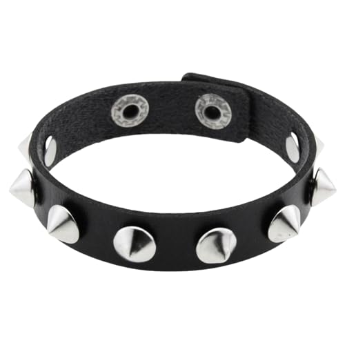 HUIANGLIYG Lederarmband mit Nieten für Herren und Damen, Verstellbar, 21,8 Cm, Klassische Paar Armbänder mit Druckknopf, Punk und Gothic Wickelmanschette, Armreif, Geschenk für Halloween und Weih von HUIANGLIYG