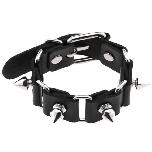 HUIANGLIYG Lederarmband mit Nieten für Männer und Frauen, Verstellbar, Klassisch, Handgefertigt, mit Spleißgliedern und Schnalle, Punkrock Spikes, Choker Armband, Geschenke für Teenager Mädchen von HUIANGLIYG