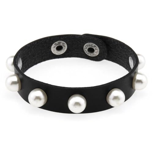 HUIANGLIYG Mehrfarbiges Lederarmband mit Kunstperlen für Damen, Verstellbar, Handgefertigt, Geflochten, mit Druckknopf, Punkrock Armreif, Schmuck, Geschenke für Teenager Mädchen, Schwarz von HUIANGLIYG