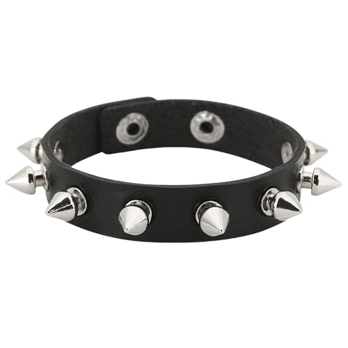 HUIANGLIYG Spikes Lederarmband für Männer und Frauen, Verstellbar, Handgefertigt, Geflochten, mit Nieten Besetzt, mit Druckknopf, Punkrock Wickelarmreif für Halloween, Nachtclub, Schwarz von HUIANGLIYG