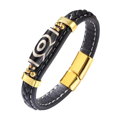 HUIANGLIYG Tibetisches Neunäugiges Dzi Perlen Achat Armband für Männer und Frauen, Handgefertigt, Geflochtenes Lederarmband, Amulett mit Magnetverschluss, Vintage Armbänder mit Ethnischem Glück von HUIANGLIYG
