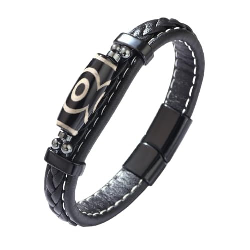 HUIANGLIYG Tibetisches Neunäugiges Dzi Perlen Achat Armband für Männer und Frauen, Handgefertigt, Geflochtenes Lederarmband, Amulett mit Magnetverschluss, Vintage Armbänder mit Ethnischem Glück von HUIANGLIYG