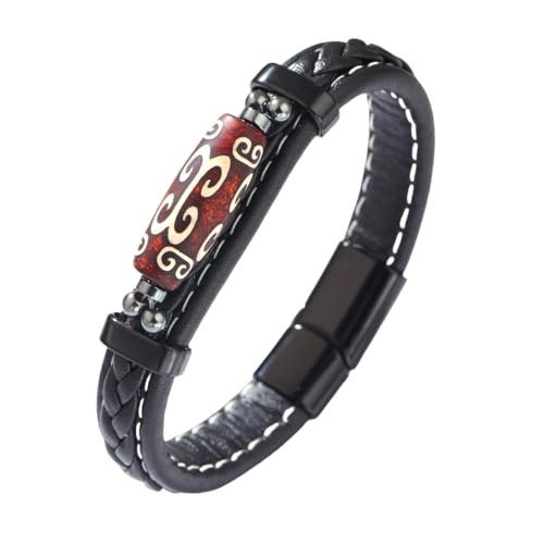 HUIANGLIYG Tibetisches Neunäugiges Dzi Perlen Achat Armband für Männer und Frauen, Handgefertigt, Geflochtenes Lederarmband, Amulett mit Magnetverschluss, Vintage Armbänder mit Ethnischem Glück von HUIANGLIYG