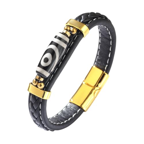 HUIANGLIYG Tibetisches Neunäugiges Dzi Perlen Achat Armband für Männer und Frauen, Handgefertigt, Geflochtenes Lederarmband, Amulett mit Magnetverschluss, Vintage Armbänder mit Ethnischem Glück HUIANGLIYG Tibetisches Neunäugiges Dzi Perlen Achat Armband für Männer und Frauen, Handgefertigt, Geflochtenes Lederarmband, Amulett mit Magnetverschluss, Vintage Armbänder mit Ethnischem Glück von HUIANGLIYG