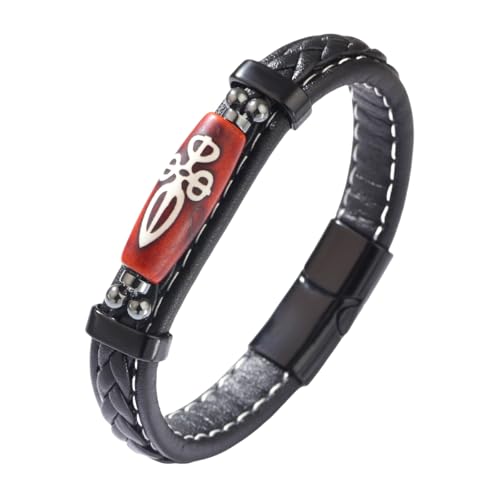 HUIANGLIYG Tibetisches Neunäugiges Dzi Perlen Achat Armband für Männer und Frauen, Handgefertigt, Geflochtenes Lederarmband, Amulett mit Magnetverschluss, Vintage Armbänder mit Ethnischem Glück von HUIANGLIYG