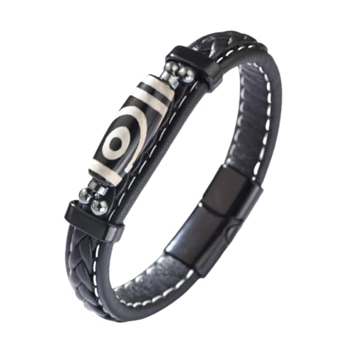 HUIANGLIYG Tibetisches Neunäugiges Dzi Perlen Achat Armband für Männer und Frauen, Handgefertigt, Geflochtenes Lederarmband, Amulett mit Magnetverschluss, Vintage Armbänder mit Ethnischem Glück von HUIANGLIYG
