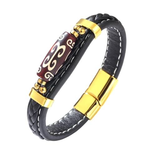 HUIANGLIYG Tibetisches Neunäugiges Dzi Perlen Achat Armband für Männer und Frauen, Handgefertigt, Geflochtenes Lederarmband, Amulett mit Magnetverschluss, Vintage Armbänder mit Ethnischem Glück HUIANGLIYG Tibetisches Neunäugiges Dzi Perlen Achat Armband für Männer und Frauen, Handgefertigt, Geflochtenes Lederarmband, Amulett mit Magnetverschluss, Vintage Armbänder mit Ethnischem Glück von HUIANGLIYG