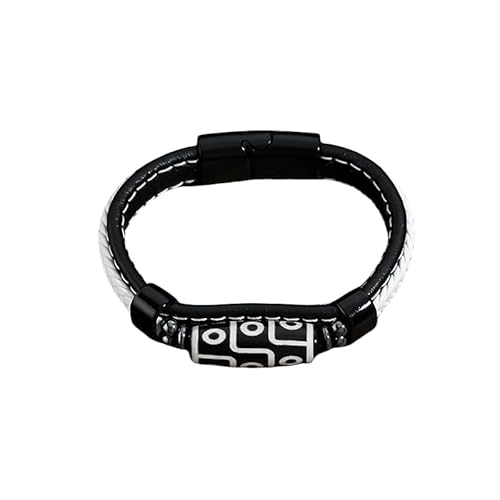 HUIANGLIYG Tibetisches Neunäugiges Dzi Perlenarmband, Handgefertigt, Geflochten, Echtes Lederarmband für Männer und Frauen, Retro Ethno Stil, Keramikarmband, Amulett, Schmuck, Geschenk, Schwarze von HUIANGLIYG