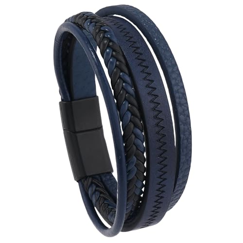 HUIANGLIYG Vintage Wellen Lederarmband für Männer und Frauen, Mehrlagig, Geflochten, Handgefertigt, Breites, Graviertes Wellen Armband für Männer, Jungen und Ihn, Accessoires, Marineblau, 19,5 Cm HUIANGLIYG Vintage Wellen Lederarmband für Männer und Frauen, Mehrlagig, Geflochten, Handgefertigt, Breites, Graviertes Wellen Armband für Männer, Jungen und Ihn, Accessoires, Marineblau, 19,5 Cm von HUIANGLIYG