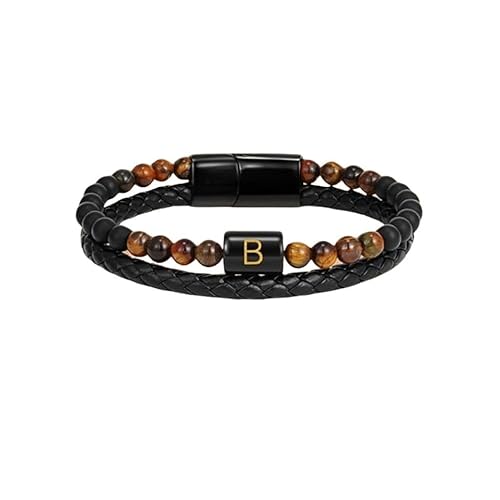 HUIANGLIYG Zweireihiges Geflochtenes Lederarmband für Herren mit Dem Anfangsbuchstaben Az, Natürlichem Tigerauge Stein, Perlenarmband, Modisches Manschettenarmband, Geschenk für Ehemann, Vater, S HUIANGLIYG Zweireihiges Geflochtenes Lederarmband für Herren mit Dem Anfangsbuchstaben Az, Natürlichem Tigerauge Stein, Perlenarmband, Modisches Manschettenarmband, Geschenk für Ehemann, Vater, S von HUIANGLIYG