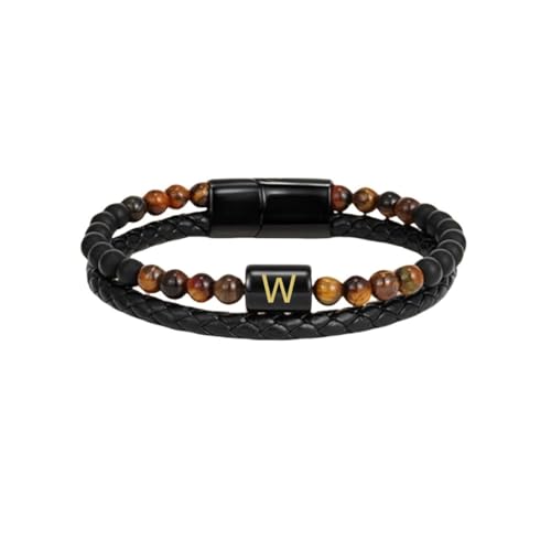 HUIANGLIYG Zweireihiges Geflochtenes Lederarmband für Herren mit Dem Anfangsbuchstaben Az, Natürlicher Tigerauge Stein, Perlenarmband, Modisches Armreif Geschenk für Ehemann, Vater, Sohn Zum Gebu HUIANGLIYG Zweireihiges Geflochtenes Lederarmband für Herren mit Dem Anfangsbuchstaben Az, Natürlicher Tigerauge Stein, Perlenarmband, Modisches Armreif Geschenk für Ehemann, Vater, Sohn Zum Gebu von HUIANGLIYG