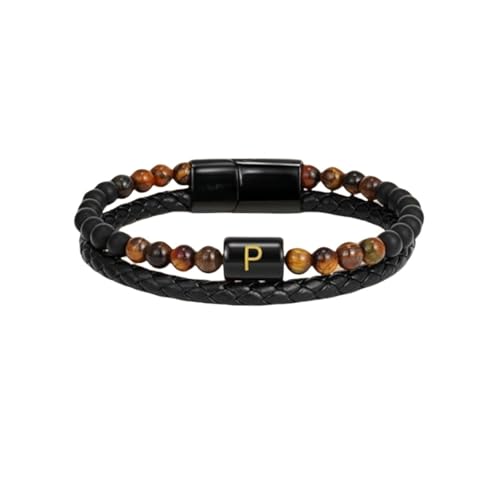 HUIANGLIYG Zweireihiges Geflochtenes Lederarmband für Männer mit Dem Anfangsbuchstaben Az, Natürlicher Tigerauge Stein, Perlenarmband, Modisches Manschettenarmband, Geschenk für Ehemann, Vater, HUIANGLIYG Zweireihiges Geflochtenes Lederarmband für Männer mit Dem Anfangsbuchstaben Az, Natürlicher Tigerauge Stein, Perlenarmband, Modisches Manschettenarmband, Geschenk für Ehemann, Vater, von HUIANGLIYG
