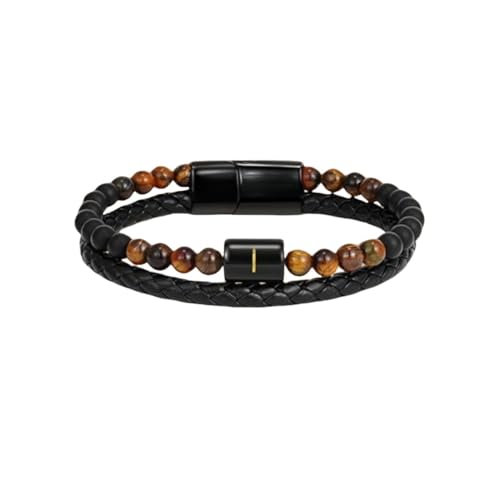 HUIANGLIYG Zweireihiges Geflochtenes Lederarmband für Männer mit Dem Anfangsbuchstaben Az, Natürlicher Tigerauge Stein, Perlenarmband, Modisches Manschettenarmband, Geschenk für Ehemann, Vater, HUIANGLIYG Zweireihiges Geflochtenes Lederarmband für Männer mit Dem Anfangsbuchstaben Az, Natürlicher Tigerauge Stein, Perlenarmband, Modisches Manschettenarmband, Geschenk für Ehemann, Vater, von HUIANGLIYG