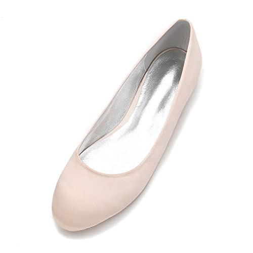 HUIBAOGONG Damen Flache Hochzeitsschuhe Hineinschlüpfen Ballerinas Runde Zehe Brautschuhe Brautjungfer Schuhe,Champagne,44 EU von HUIBAOGONG