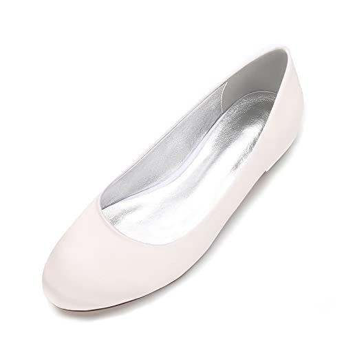 HUIBAOGONG Damen Flache Hochzeitsschuhe Hineinschlüpfen Ballerinas Runde Zehe Brautschuhe Brautjungfer Schuhe,Elfenbein,44 EU von HUIBAOGONG