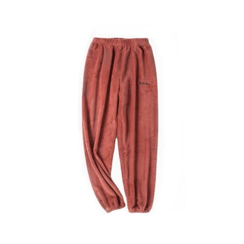 HUIEYE Damen Lange Warme Freizeithose Haushose,Unisex Soft Fleece Pyjamahose,Winter Schlafanzughose Fleece Hose Sporthose Plüsch Warm Loose Lässig Hose Geeignet für Gewicht40-70kg(rot) von HUIEYE