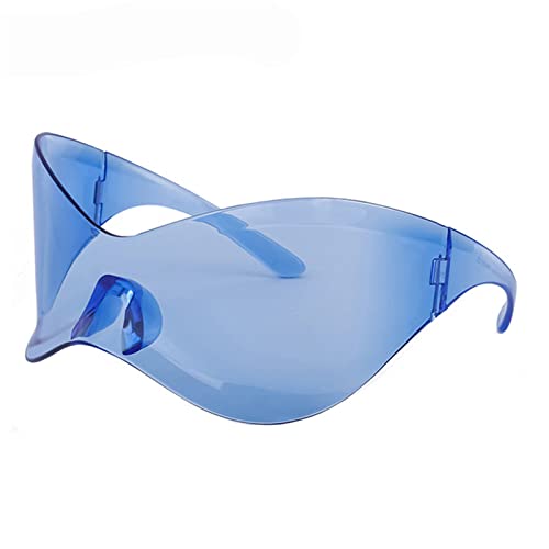 Futuristische Sonnenbrille für Damen und Herren, Übergröße, umlaufend, modisch, randlos, Maske, Schatten, UV400-Schutz, Blaue Folie, as the pic show von HUIFACAI
