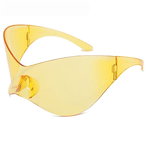 Futuristische Sonnenbrille für Damen und Herren, Übergröße, umlaufend, modisch, randlos, Maske, Schatten, UV400-Schutz, Gelb, as the pic show von HUIFACAI