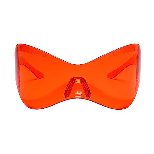 Futuristische Sonnenbrille für Damen und Herren, Übergröße, umlaufend, modisch, randlos, Maske, Schatten, UV400-Schutz, Rote Folie, as the pic show von HUIFACAI