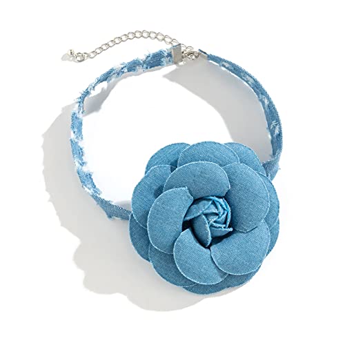 HUIFACAI Blaue Cowboy-Blumen-Choker-Halskette und -Armband, weiche blaue Blume, Party-Schmuck für Damen, Mädchen, Teenager von HUIFACAI