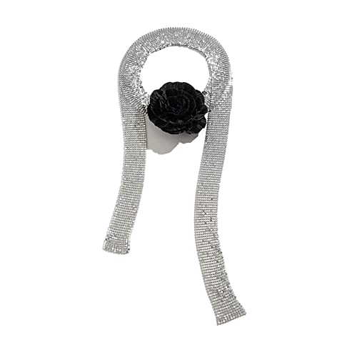 HUIFACAI Goth Stoff-Blumen-Anhänger, Choker, handgefertigte Halskette für Damen, elegant, lange, breite Kette, Metall, verstellbare Kette, Schmuck von HUIFACAI