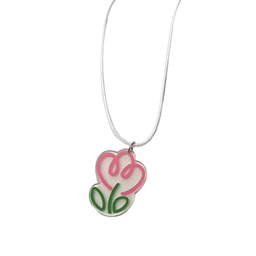 HUIFACAI Koreanische modische Lederseil-Halskette für Damen, verstellbar, elegant, Acryl-Blumen-Anhänger, Choker-Schmuck von HUIFACAI