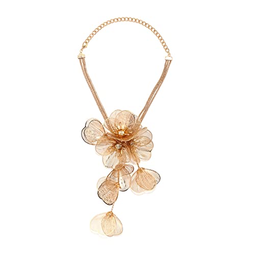 HUIFACAI Luxuriöse lange Metall-Blumen-Halskette für Damen, Persönlichkeitsschmuck, mehrschichtige 3D-Metall-Blumen-Halskette, Schlüsselbein-Kette von HUIFACAI