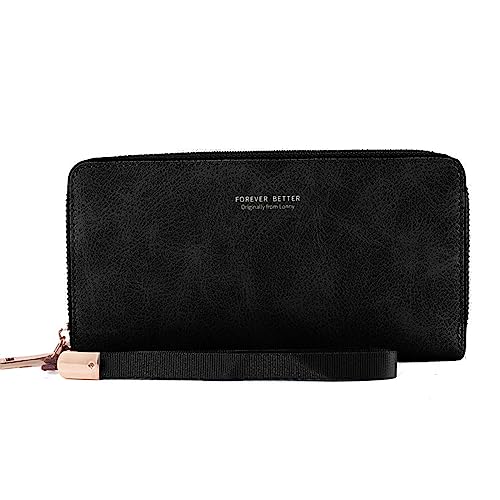 HUIFACAI Modische Damen-Geldbörse, lang, Clutch, Handygeldbörsen für Mädchen, PU-Leder, Kartenhalter, Handgelenktasche, Schwarz, as the pic show von HUIFACAI