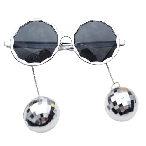 HUIFACAI Runde Sonnenbrille mit modischem Kugelanhänger, übergroße Brille für Damen und Herren, lustige Brillen, Schwarz von HUIFACAI