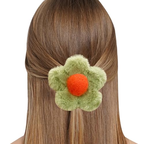 Stilvolle lockige Haarklammern, modisches Haar-Accessoire, Blumen-Haarschnapf, Plüsch-Blumen-Haarklammern für Damen und Mädchen von HUIFACAI