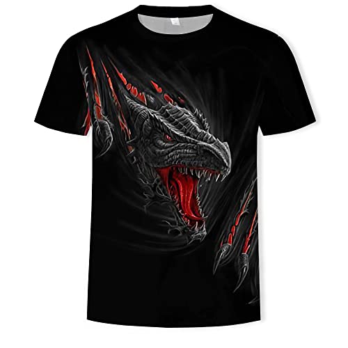 HUIGUANG Herren 3D Druck T-Shirt Drachen 3D-gedrucktes T-Shirt für Männer und Frauen, Jungen, Sommer, Freizeit-T-Shirt, Kurzarm-T-Shirt, Cooles Drachen-T-Shirt von HUIGUANG