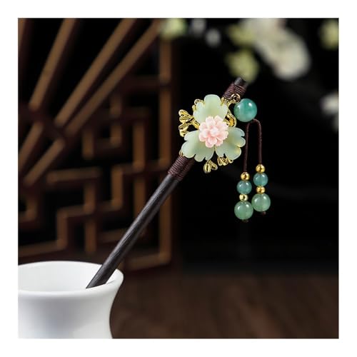 1 x Holz-Haarnadel im chinesischen Stil, Blumen-Haarnadel mit Quaste, elegante Damen-Haarspange, Haarschmuck, Vintage-Stil (13) von HUIJIQX