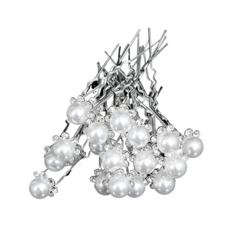 Elegante Haarnadel mit Perlen und Kristallen, U-förmig, Metall, Haarkamm, Gabeln für Damen, Frisuren-Clips, Schmuckzubehör, 20 Stück (20 Stück Nadeln 8) von HUIJIQX