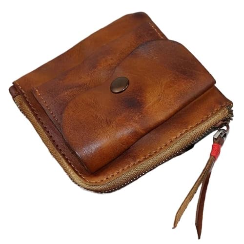 HUIJIQX Münzgeldbörse Handgefertigte Geldbörse Kreative Tasche Reißverschluss Schnalle Herren und Damen Echtes Leder Zero Wallet Retro Square, hellbraun, Einheitsgröße von HUIJIQX