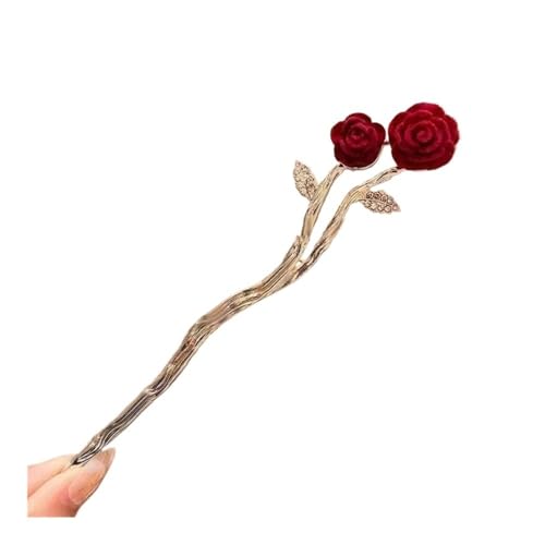 Haarnadel im nationalen Stil für Damen, hochwertig, elegant, Haarschmuck, chinesische rote Rose, Haarnadel, Beflockung, Antik (05) von HUIJIQX
