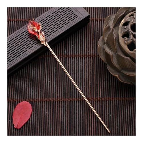 Hanfu Vintage Chinesische Haarnadeln für Frauen Metall Emaille Haarnadeln Damen Schmuck (Kristall Rot Gold) von HUIJIQX