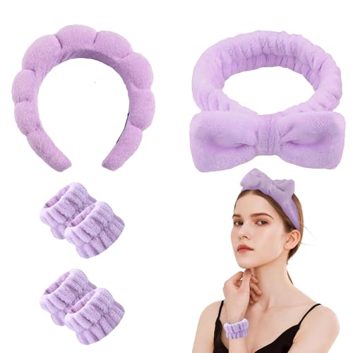 6 Stück Haarband Kosmetik Set Spa Stirnband Set Frottee-Stirnband Abschmink Haarband Für Frauen Schönheit Mädchen Yoga Sport Dusche Make-up-Entfernung (Lila) von HUILATE
