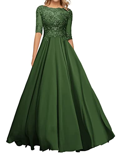 Abendkleid Lang Spitzen Ballkleid für Hochzeit Gast 1/2 Ärmel A-Linie Mutter des Bräutigams Kleider Festliche Partykleid Dunkelgrün 38 von HUINI