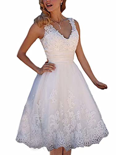 Brautkleid Kurz A-Linie Weiß für Damen Hochzeitskleid Prinzessin Große Größen Elfenbein 42 von HUINI