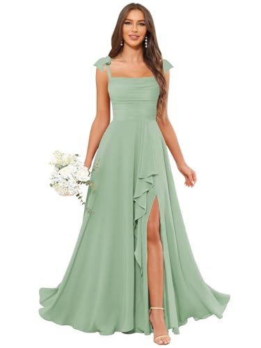 Chiffon Brautjungfernkleid Lang A-Linie 2025 Schlicht Hochzeitsgast Kleid mit Schlitz Übergröße Grasgrün 44 Chiffon Brautjungfernkleid Lang A-Linie 2025 Schlicht Hochzeitsgast Kleid mit Schlitz Übergröße Grasgrün 44 von HUINI
