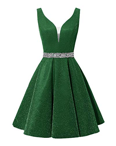 Cocktailkleider Kurz Ballkleid Abendkleider Glitzer A-Linie Brautjungfernkleider Rückenfrei Abschlussballkleid Glitzer-Grün 46 von HUINI