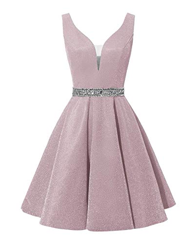 Cocktailkleider Kurz Ballkleid Abendkleider Glitzer A-Linie Brautjungfernkleider Rückenfrei Abschlussballkleid Glitzer-Rosa 48 von HUINI