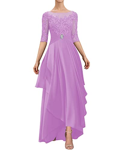 HUINI Abendkleid Lang Elegant Ballkleid Hochzeitskleid für Damen A-Linie Spitzen Applikationen Festkleid Flieder 40 von HUINI