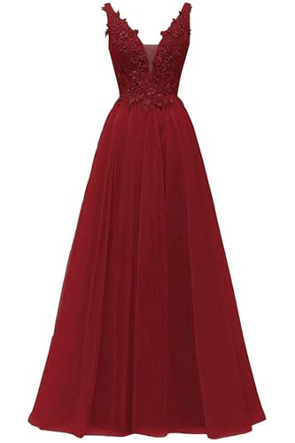 HUINI Abendkleid Rückenfreie Cocktailkleider Prinzessin Tüll Lange Ballkleider Prom Brautjungfer Kleid A-Linie Spitze Hochzeit Partykleid Ärmellos Weinrot 48 HUINI Abendkleid Rückenfreie Cocktailkleider Prinzessin Tüll Lange Ballkleider Prom Brautjungfer Kleid A-Linie Spitze Hochzeit Partykleid Ärmellos Weinrot 48 von HUINI