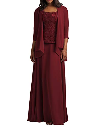 HUINI Abendkleider Lang Elegant Hochzeitskleid Brautmutterkleider mit Bolero Chiffon Ballkleid Festkleid mit Ärmel Burgund 42 von HUINI